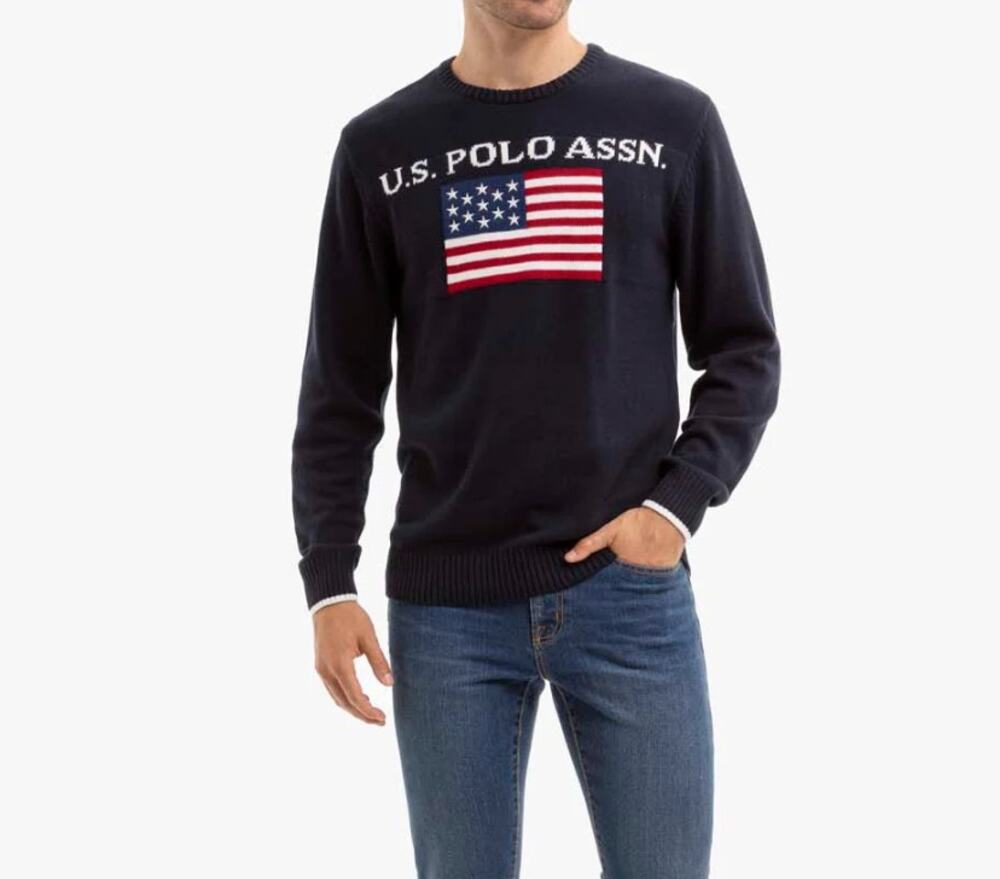 U.S. Polo Assn. 100% Cotton Navy American Flag Knit Sweater (XXL)